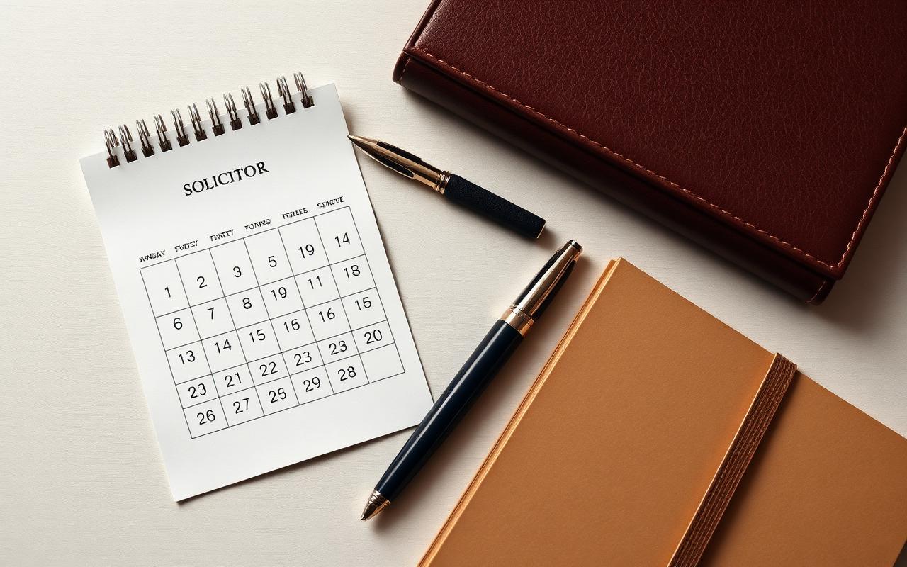 Calendar and pen laid out on a desk