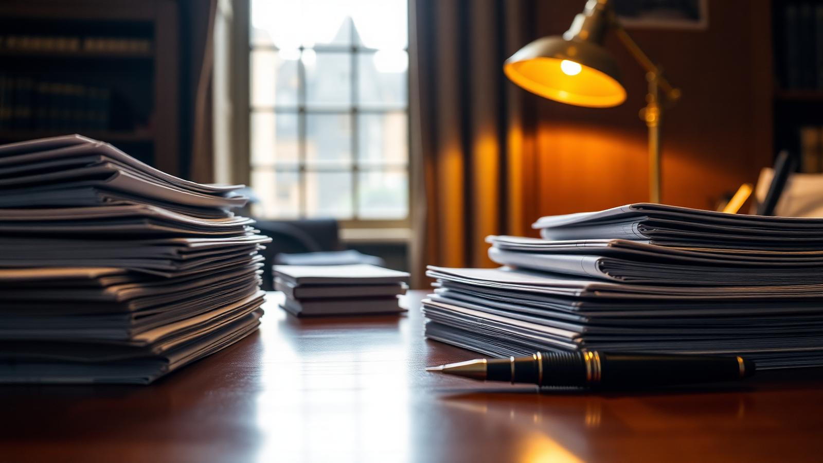 Legal documents and pen on a desk